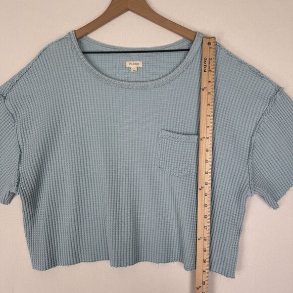 Pilcro Anthropologie‎ Top Womens Small Blue Gauzy Waffle Knit Crop Coastal Boho - Picture 10 of 10